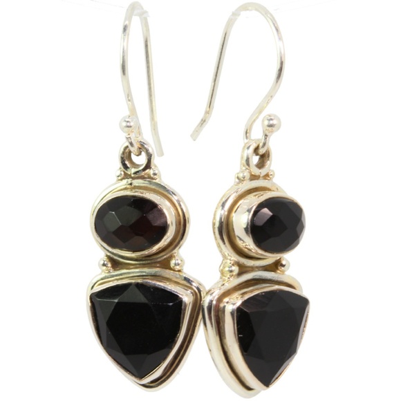 Trillion and Oval Cut Black Onyx Earrings - Picture 1 of 1